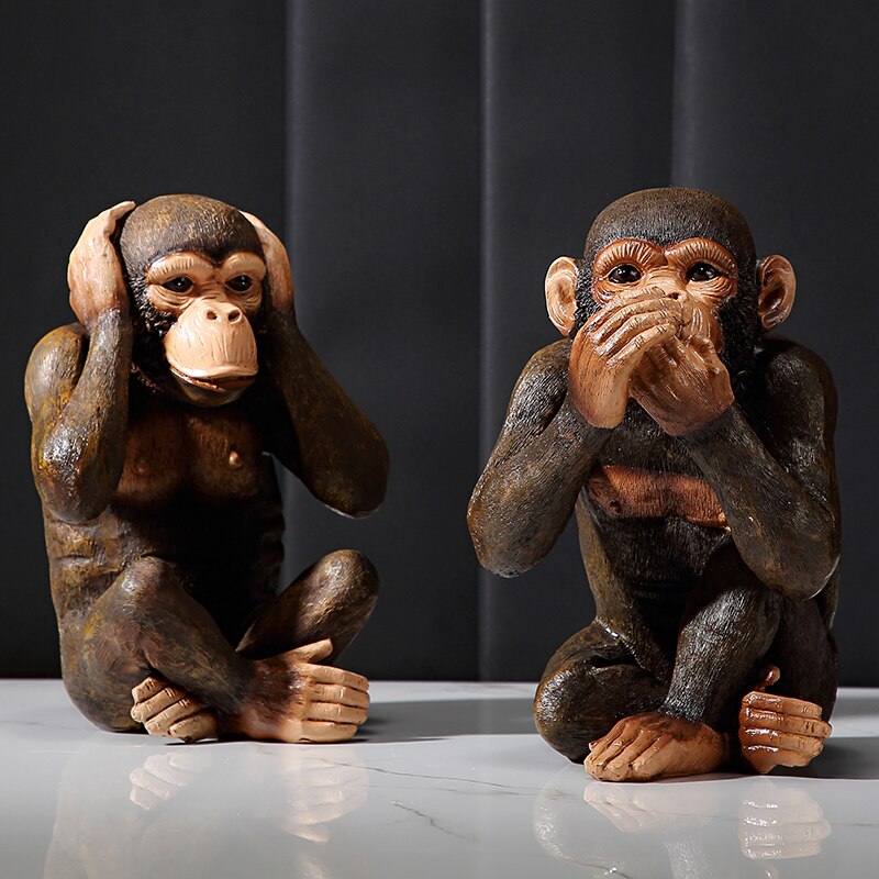 American Creative Animals Orangutan Decoration Retro Three Wise Monkeys Statue Not See Listen Say Gorilla Arts Sculpture Resin Crafts Nordic Living Room Porch Home - 5
