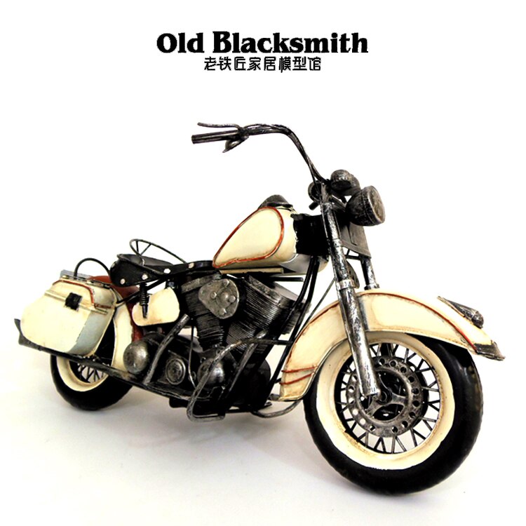 Vintage Motor Style Retro White Harley Super Motorcycle Model Handmade Mini Iron Motorbike As Gift Home Bar Decoration - 2