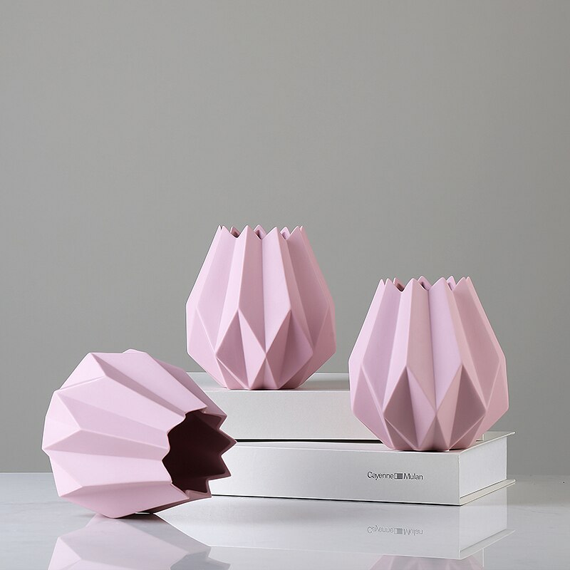 Nordic Modern Minimalist Floral Color Ceramic Vase Origami Design Desktop Ornaments Decoration Fashion Crafts Living Room - 2