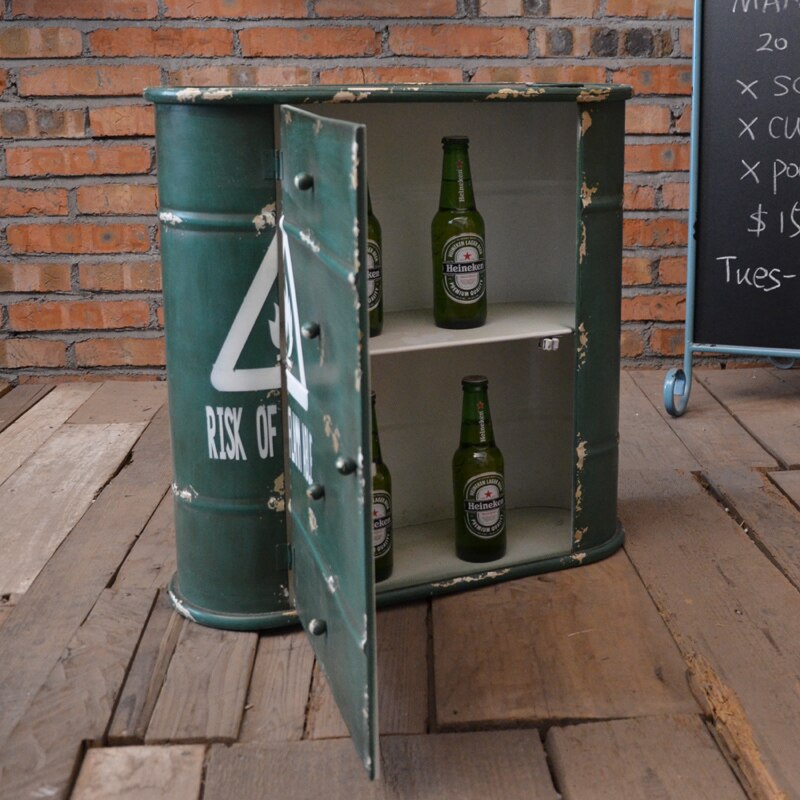 Vintage Industrial Iron Wine Rack Drum Wind Loft Bar Home Furnishing Wall Mural Decoration Storage - 4