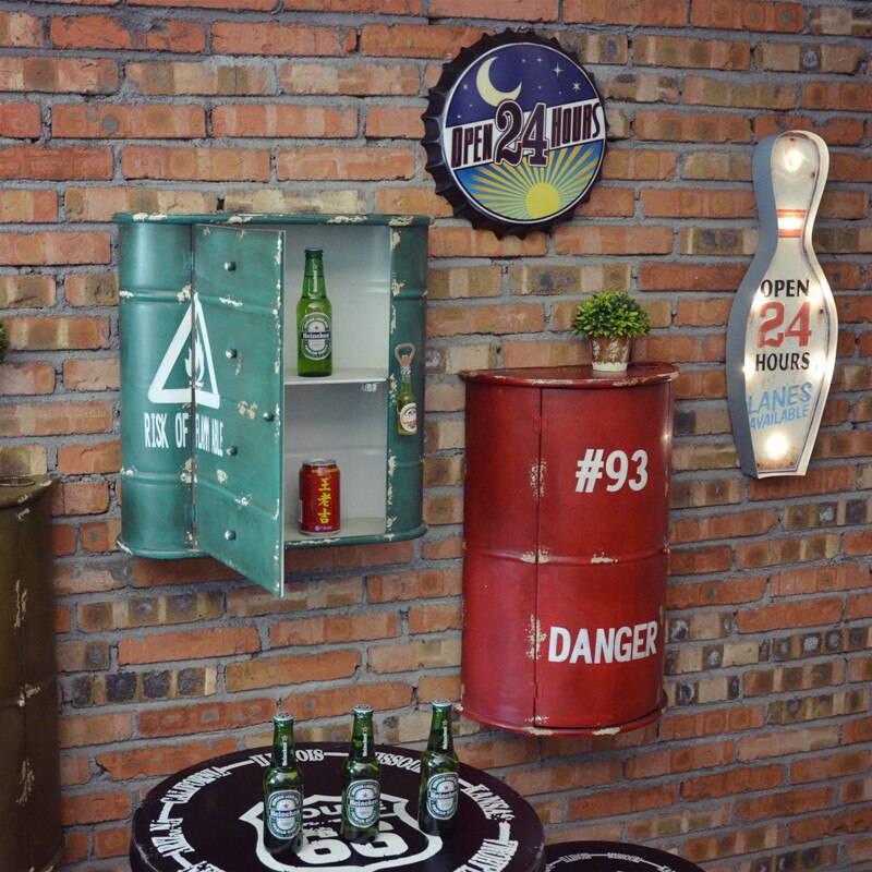 Vintage Industrial Iron Wine Rack Drum Wind Loft Bar Home Furnishing Wall Mural Decoration Storage - 3