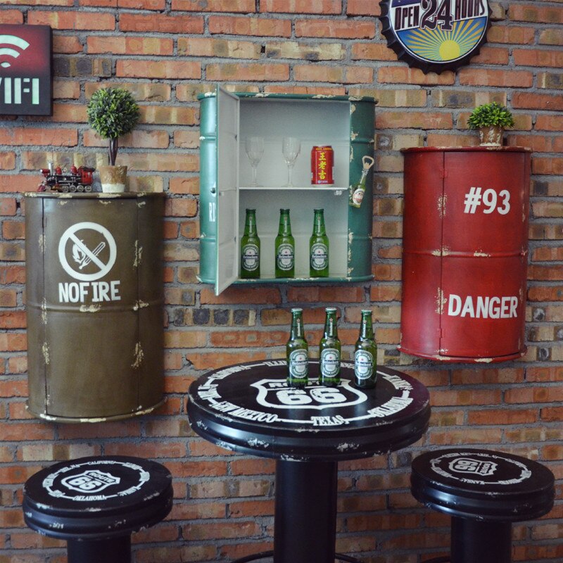 Vintage Industrial Iron Wine Rack Drum Wind Loft Bar Home Furnishing Wall Mural Decoration Storage - 2