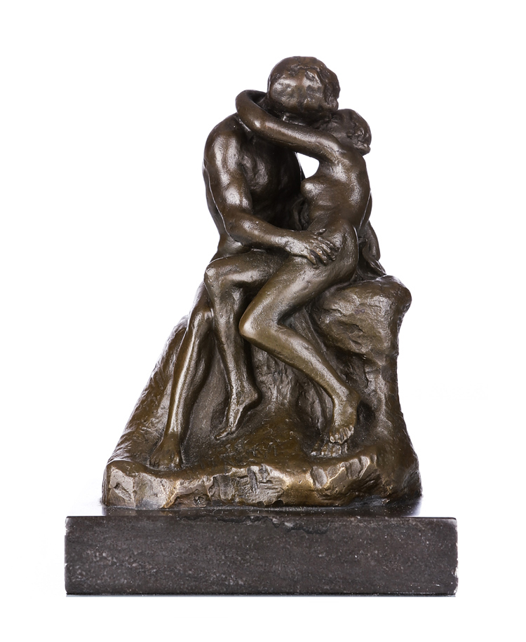 Rodins The Kiss Bronze Statue Replica Small Romantic Couple Sculpture Man And Woman Eternal Lovers Famous Antique Art Piece - 1