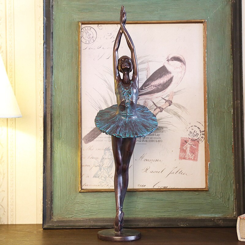European Vintage Bronze Old Ballerina Retro Character Sculpture Doll Statue Nordic Home Decor Decoration Wedding Gift - 2