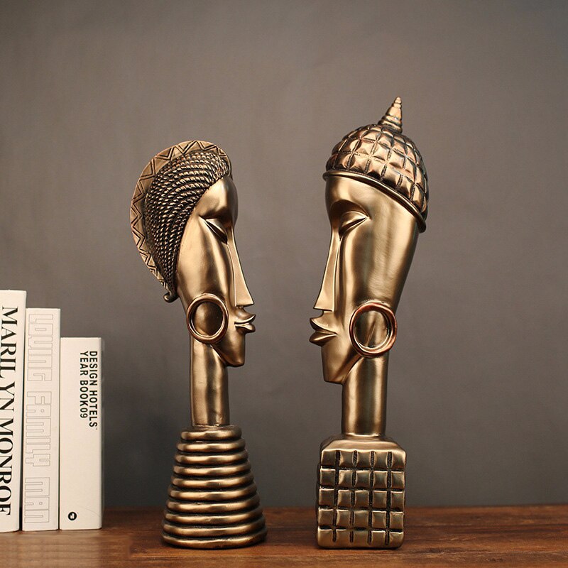 Vintage African Man Woman Statues Resin Abstract Sculpture Copper Character Figurines Christmas Gift Home Decoration Accessories - 2