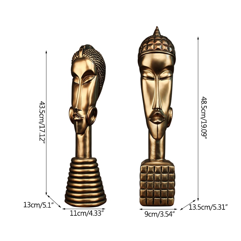 Vintage African Man Woman Statues Ornaments Resin Crafts Copper Character Figurines Home Furnishing Decor Gifts - 6