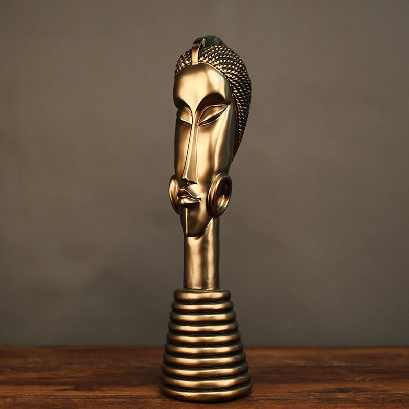 Vintage African Man Woman Statues Ornaments Resin Crafts Copper Character Figurines Home Furnishing Decor Gifts - 5