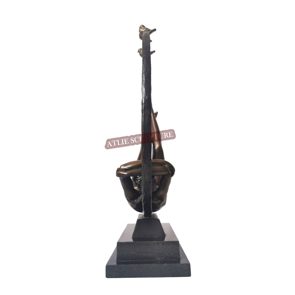 Nude Girl Lying In Bronze Circle Sculpture Statue Sexy Western Female Figurine Vintage Art Home Decor - 3