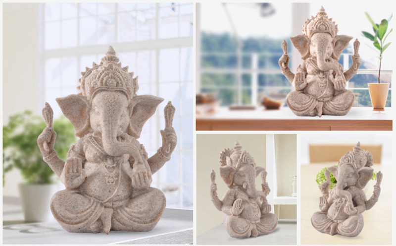 Handcrafted Sandstone Elephant God Buddha Statue Ganesha Figurine Hindu Buddhism Decor Sculpture - 5