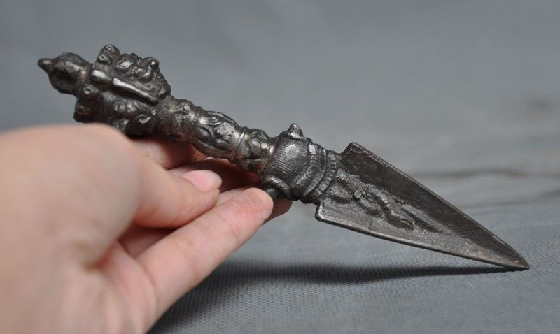 Antique Tibetan Vajrakilaya Buddha Vajra Phurpa Dagger Talisman Authentic Meteorite Iron Unique Christmas Year Gift - 5