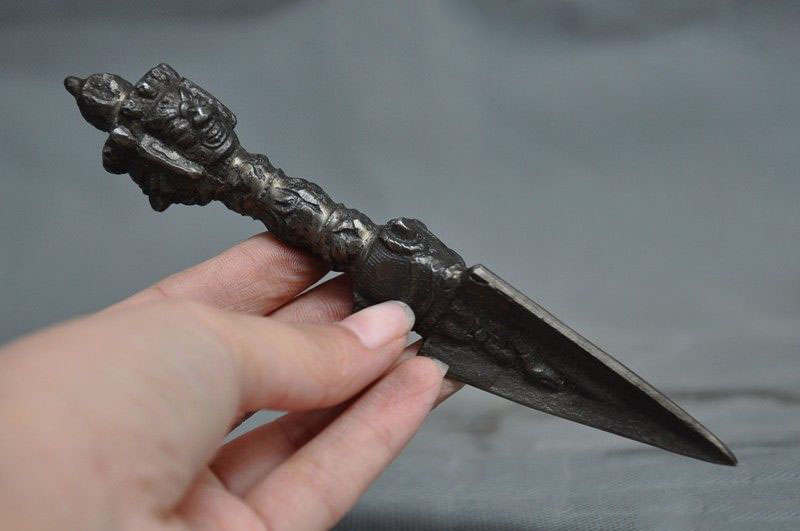 Antique Tibetan Vajrakilaya Buddha Vajra Phurpa Dagger Talisman Authentic Meteorite Iron Unique Christmas Year Gift - 4