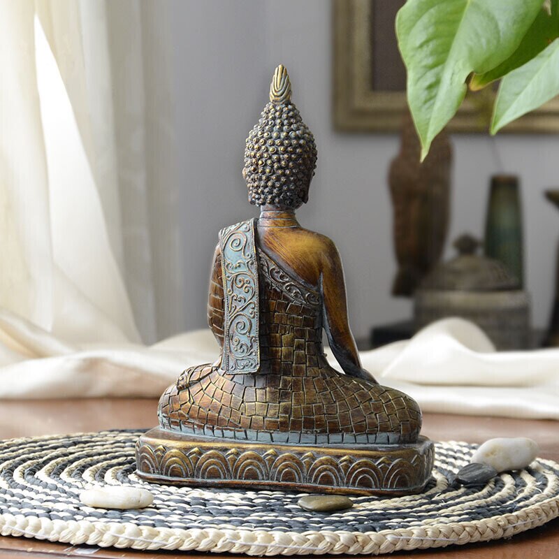 Resin Thailand Buddha Statue Vintage Bronze Sculpture Hindu Fengshui Figurine Meditation Miniature Home Decoration Accessories - 5