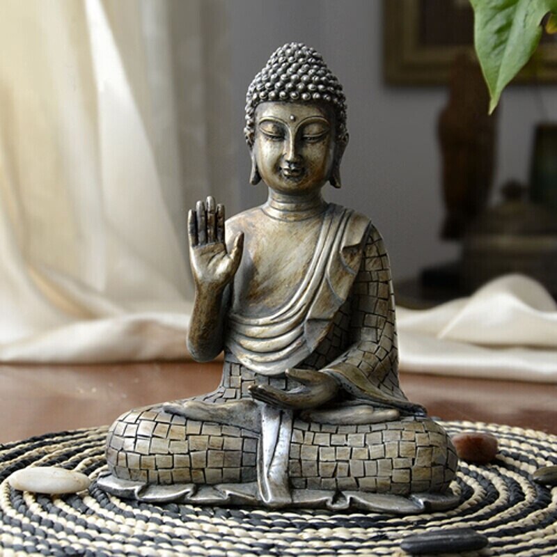 Resin Thailand Buddha Statue Vintage Bronze Sculpture Hindu Fengshui Figurine Meditation Miniature Home Decoration Accessories - 2