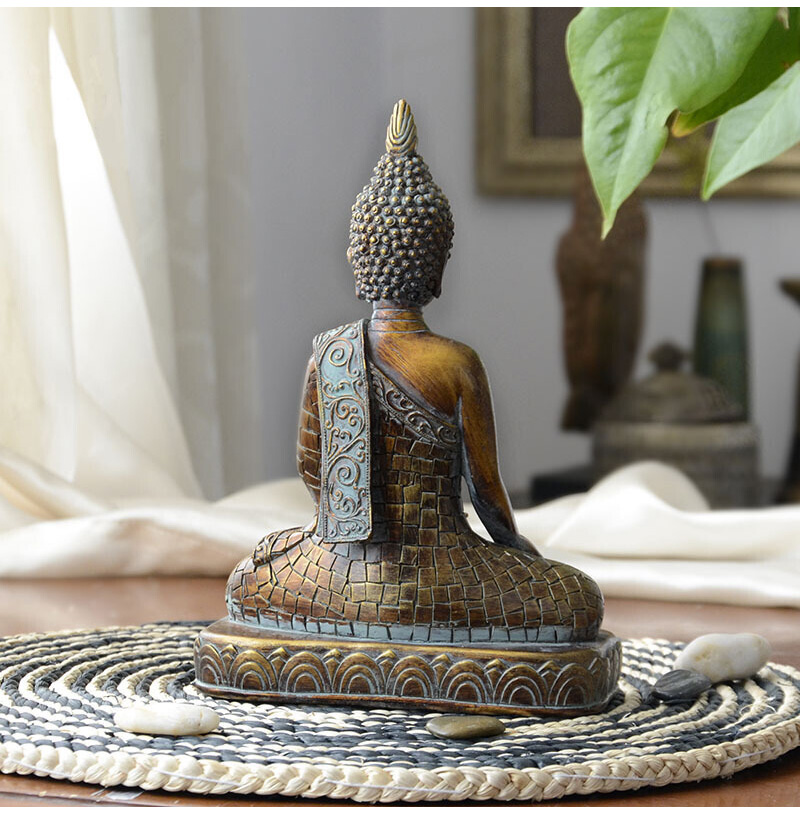 Vintage Bronze Resin Buddha Statue Thailand Miniature Fengshui Sculpture Hindu Meditation Home Decoration Accessories - 5