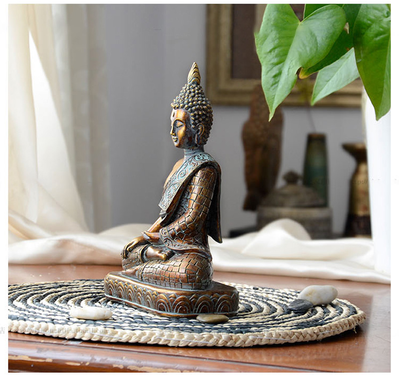 Vintage Bronze Resin Buddha Statue Thailand Miniature Fengshui Sculpture Hindu Meditation Home Decoration Accessories - 4