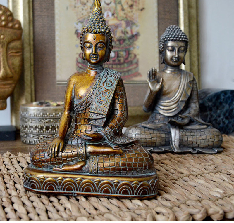 Vintage Bronze Resin Buddha Statue Thailand Miniature Fengshui Sculpture Hindu Meditation Home Decoration Accessories - 2