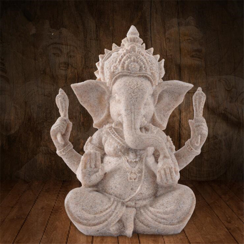 Handmade Resin Ganesha Buddha Statue Indian Sandstone Sculpture Fengshui Home Decor Figurine Ornamental Gift - 2