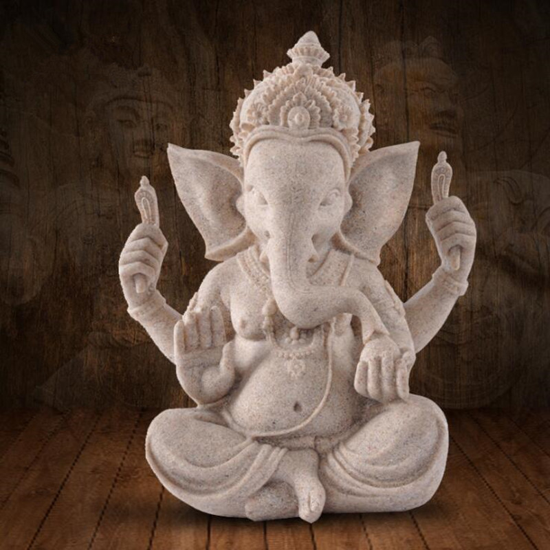 Handmade Resin Ganesha Buddha Statue Indian Sandstone Sculpture Fengshui Home Decor Figurine Ornamental Gift - 1