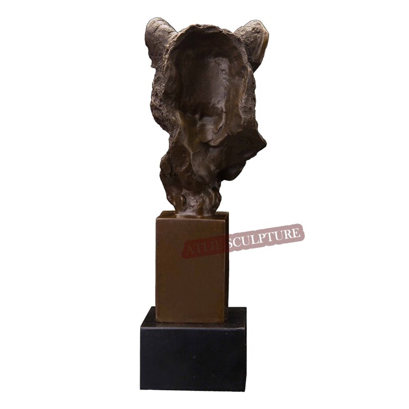 Bronze Leopard Head Statue Figurine Wild Animal Panther Bust Sculpture Vintage Cheetah Art Home Decor - 4