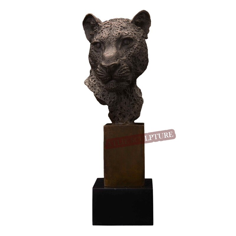Bronze Leopard Head Statue Figurine Wild Animal Panther Bust Sculpture Vintage Cheetah Art Home Decor - 2