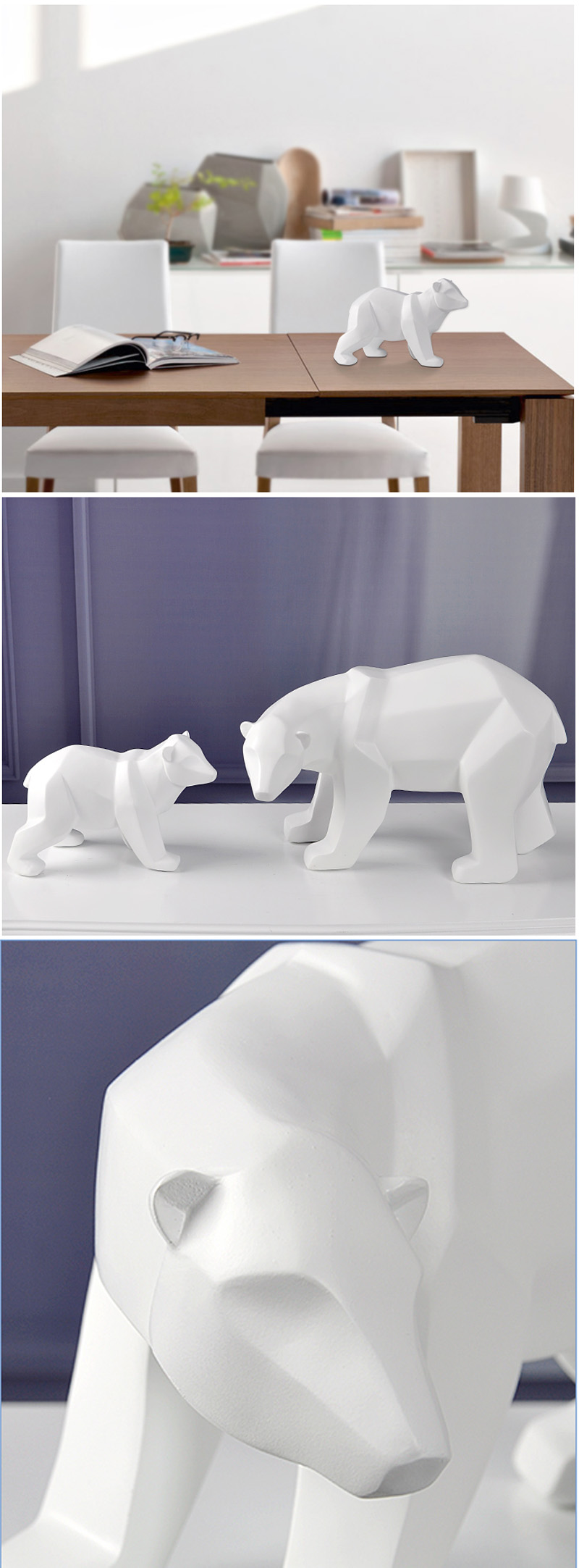 Abstract Nordic Geometric Polar Bear Resin Statue Desktop Decor Office Ornament Unique Birthday Gift Idea - 3