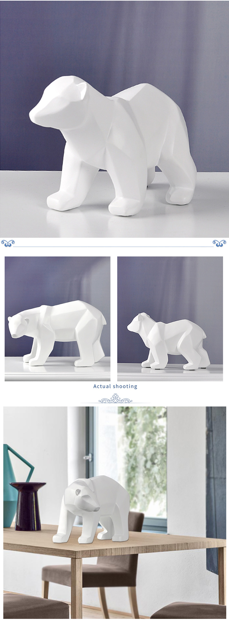 Abstract Nordic Geometric Polar Bear Resin Statue Desktop Decor Office Ornament Unique Birthday Gift Idea - 2