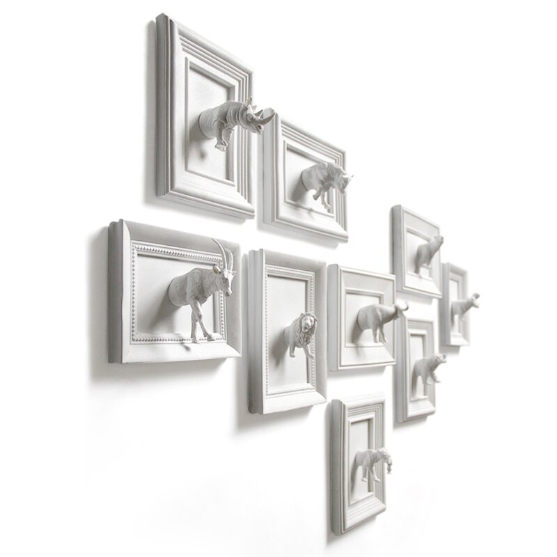 White Creative Resin 3d Wall Decor Home Animal Vintage Statue Crafts Room Decoration Figurines - 5