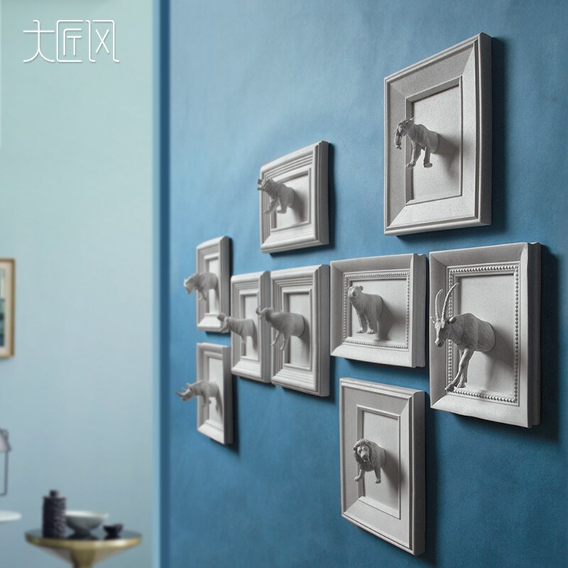 White Creative Resin 3d Wall Decor Home Animal Vintage Statue Crafts Room Decoration Figurines - 3