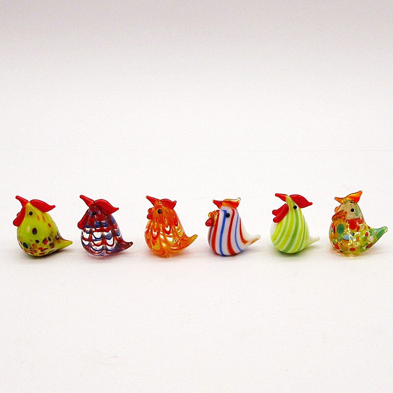 6pcs Custom Colorful Miniature Glass Chicken Ornament Animal Figurine Hand Blown Home Decor Multicolor Lady Kids Christmas Gift - 2