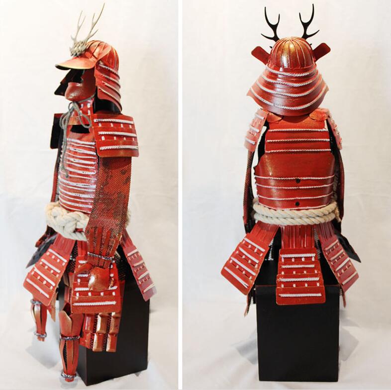 Large 16x42cm Handmade Iron Samurai Model Vintage Japanese Style Ideal For Hotel Restaurant Decor Red - 8