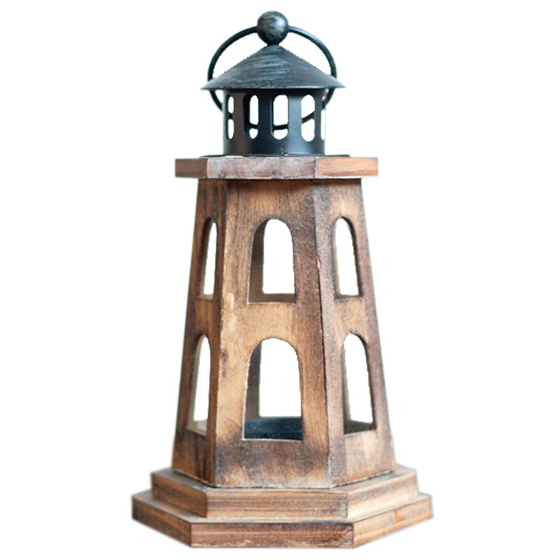Vintage Wooden Light Lamp Lighthouse Candlestick Gardening Decoration Home Balcony Ornaments Romantic Wedding Gift - 5
