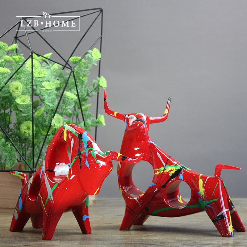 Creative Resin Cow Bull Statue Vintage Abstract Art Home Decor Crafts Room Decoration Objects Bar Cattle Animal Figurines - 3