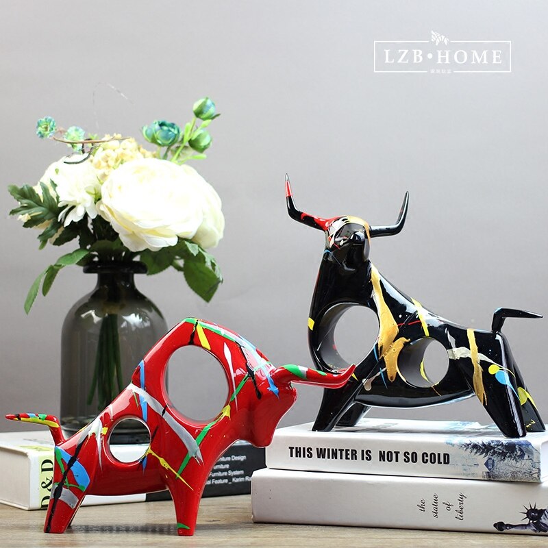Creative Resin Cow Bull Statue Vintage Abstract Art Home Decor Crafts Room Decoration Objects Bar Cattle Animal Figurines - 2