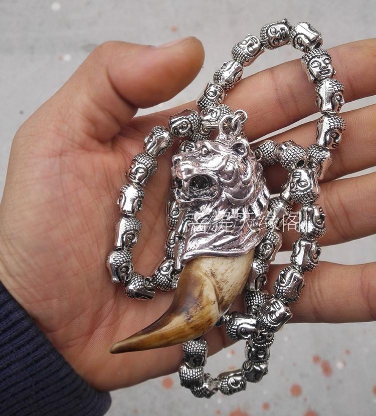 Wolf Tooth Pendant Necklace Double Pack Mens Silver Buddha Head Dog Teeth Charms Peace Protection Jewelry Ideal Birthdayyear Gifts - 5