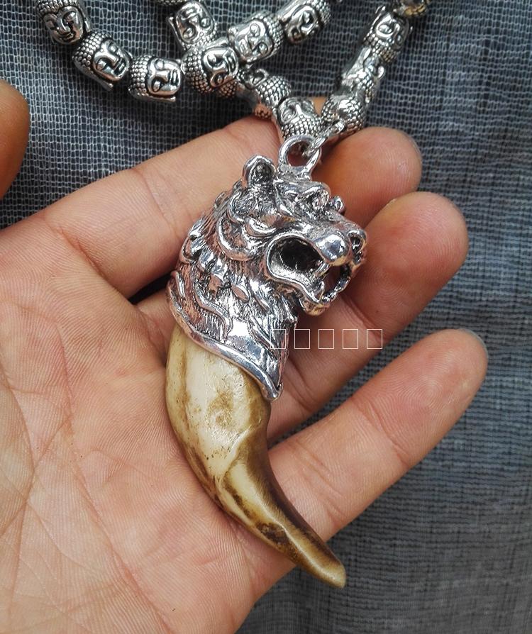 Wolf Tooth Pendant Necklace Double Pack Mens Silver Buddha Head Dog Teeth Charms Peace Protection Jewelry Ideal Birthdayyear Gifts - 3