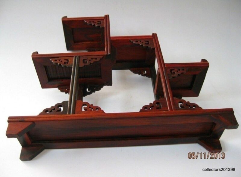 Handcrafted Chinese Wood Carved Miniature Display Stand For Curios