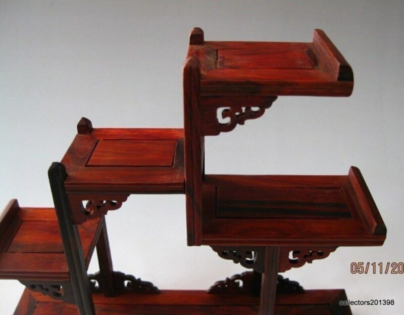 Handcrafted Chinese Wood Carved Miniature Display Stand For Curios
