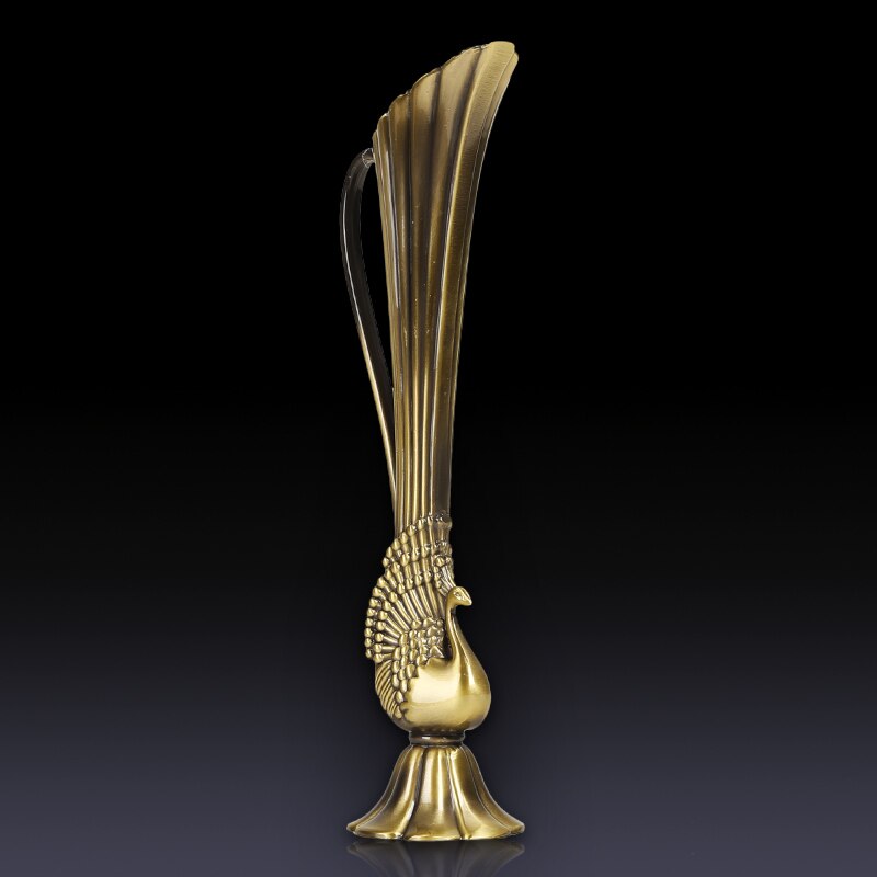 Brass Vintage Peacock Vase Metal Alloy Gold Bronze Small Modern Table Creative Home Wedding Decoration - 6