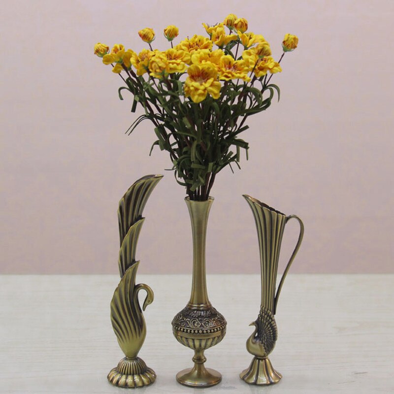 Brass Vintage Peacock Vase Metal Alloy Gold Bronze Small Modern Table Creative Home Wedding Decoration - 4