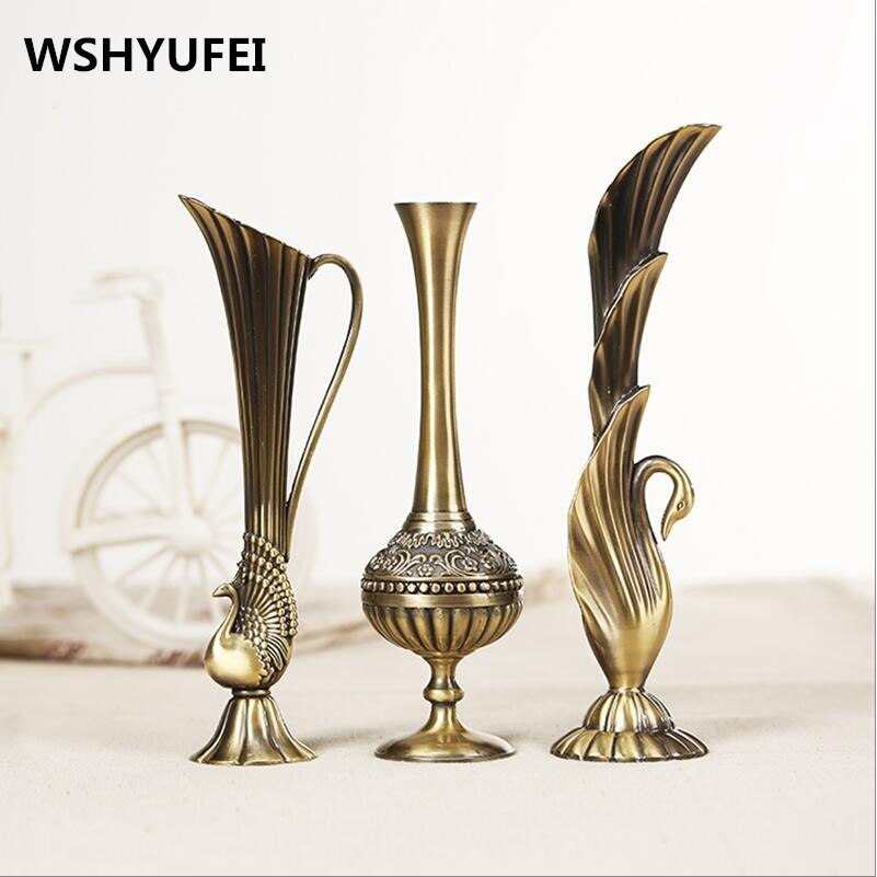Brass Vintage Peacock Vase Metal Alloy Gold Bronze Small Modern Table Creative Home Wedding Decoration - 2