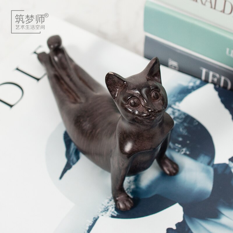 Creative Resin Yoga Cat Figurine Vintage Lucky Statue Home Decor Crafts Room Decoration Objects Animal Sports - 5