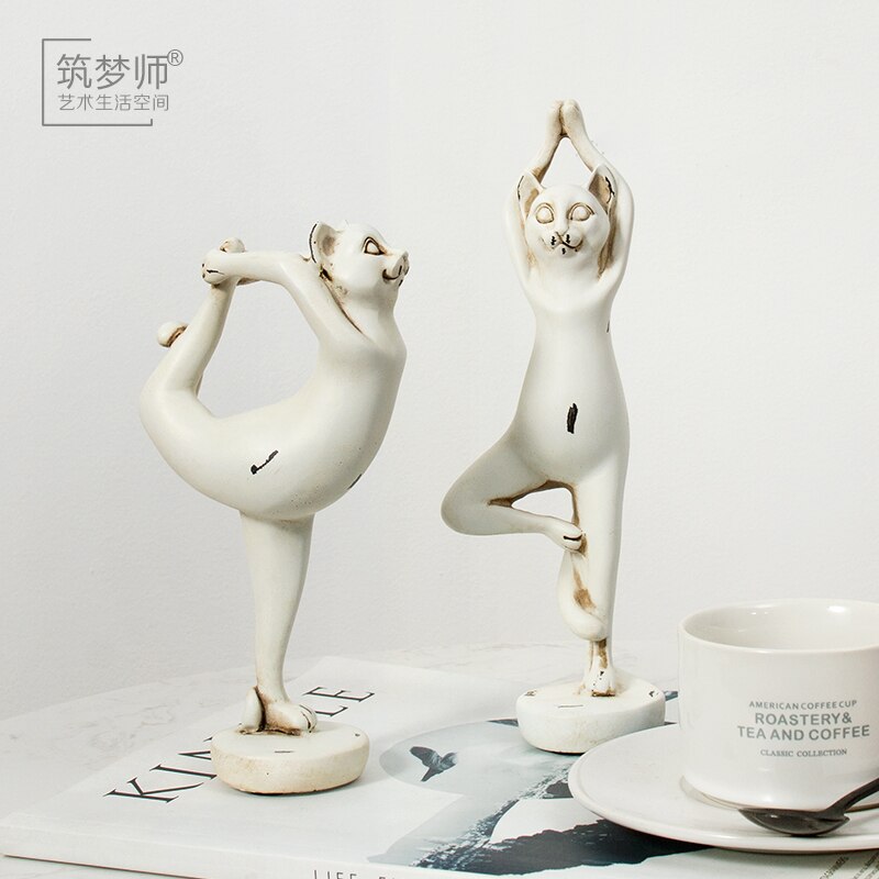 Creative Resin Yoga Cat Figurine Vintage Lucky Statue Home Decor Crafts Room Decoration Objects Animal Sports - 4