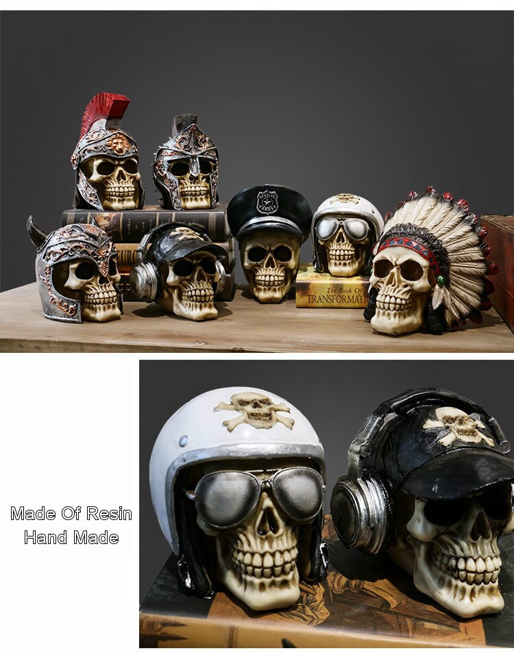 Vintage Resin Skull Statue Skeleton Sculpture Home Office Decor Halloween Ornament Unique Birthday Gift - 4