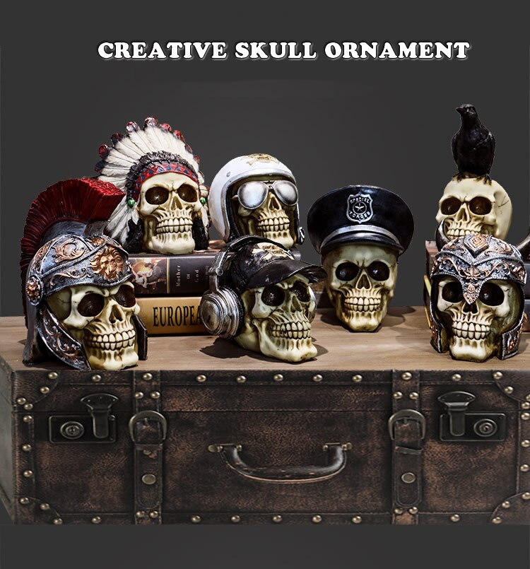 Vintage Resin Skull Statue Skeleton Sculpture Home Office Decor Halloween Ornament Unique Birthday Gift - 2