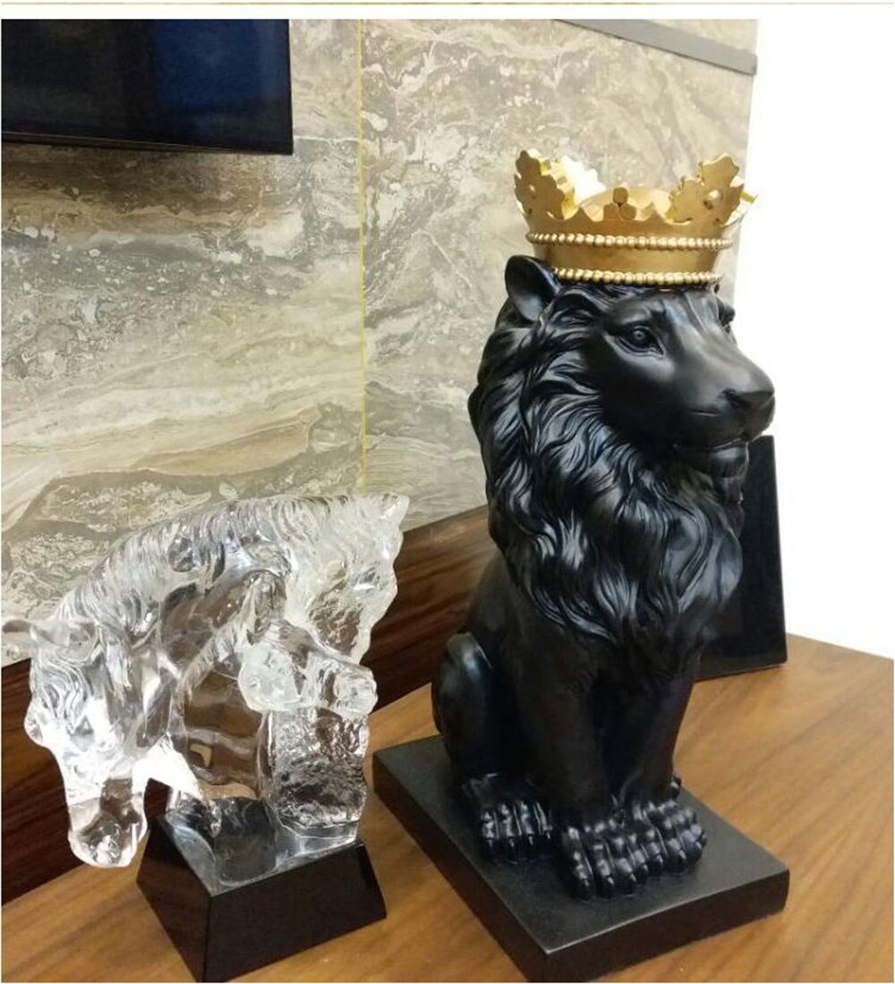 Handcrafted Resin Lion King Sculpture With Crown Abstract Home Decor Accessories Unique Gifts - 8