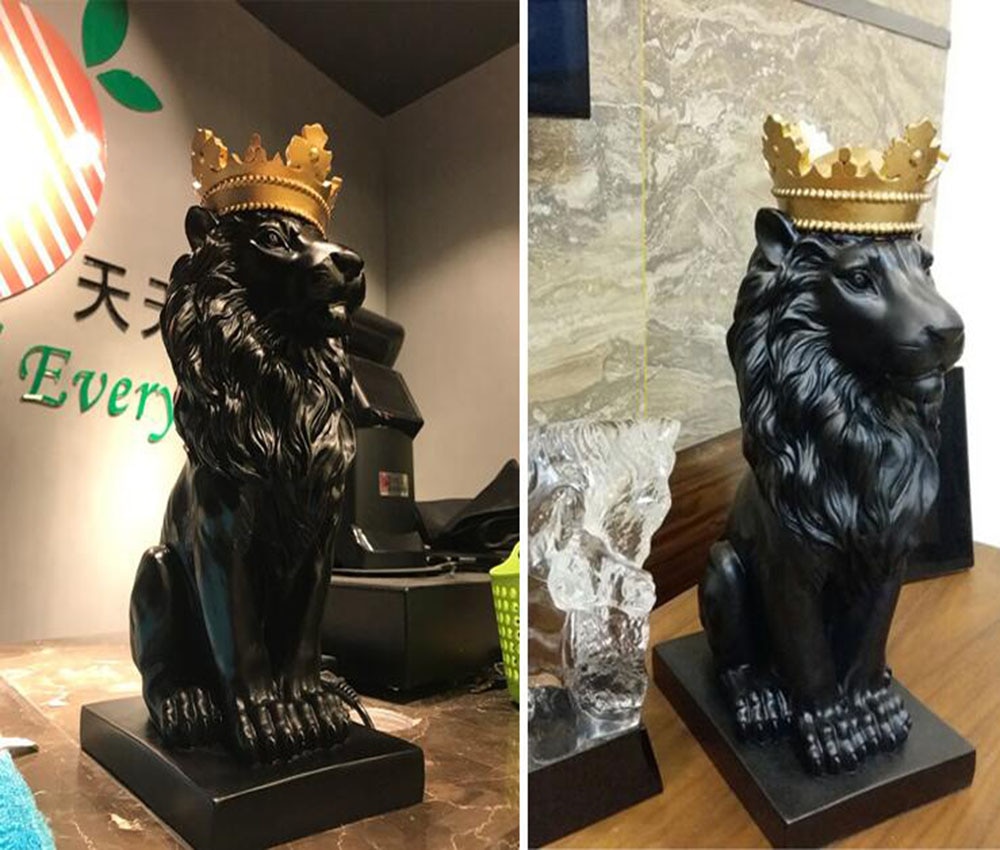 Handcrafted Resin Lion King Sculpture With Crown Abstract Home Decor Accessories Unique Gifts - 7