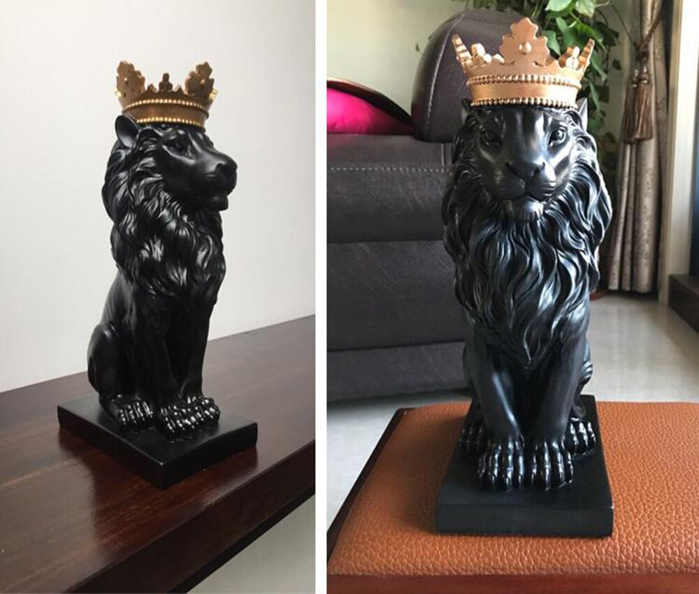 Handcrafted Resin Lion King Sculpture With Crown Abstract Home Decor Accessories Unique Gifts - 5