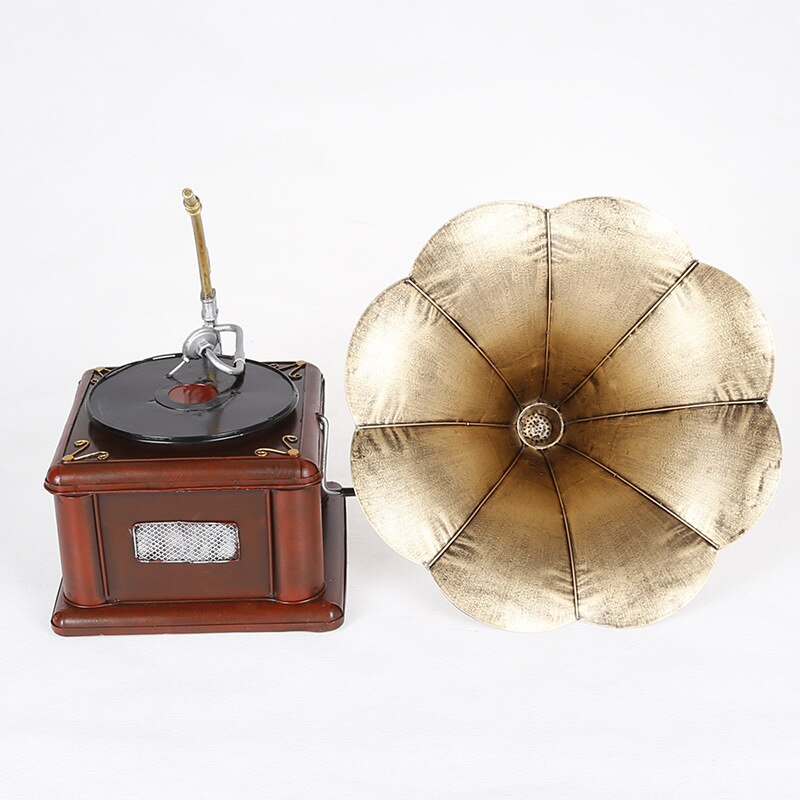 Grocery Handicrafts Metal Antique Gramophone Vintage Record Player Model Home Decoration Creative Crafts Ornaments - 4