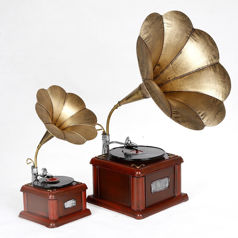 Grocery Handicrafts Metal Antique Gramophone Vintage Record Player Model Home Decoration Creative Crafts Ornaments - 2