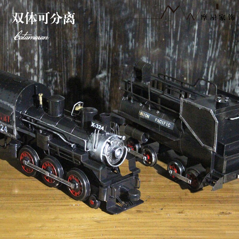 Bar Ancient Steam Locomotive Handmade Vintage Iron Metal Train Model Home Office Decoration Gift - 3